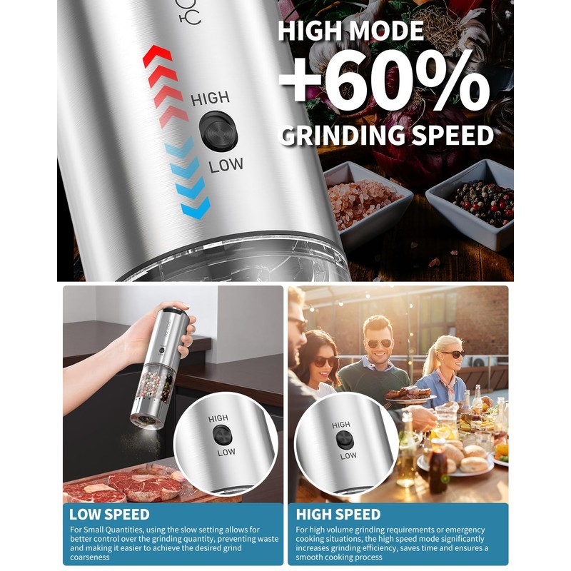 CIRCLE JOY Rechargeable Salt and Pepper Grinder Set Stainless Steel