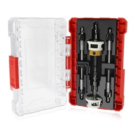 AUMEL 5 Piece Hex Shank Router Bit Set with Adjustable Depth Stop 82 Degree Carbide Tip 5/32 x 3/8 Inch 9/64 x 3/8 Inch 11/64 x 1/2 Inch Quick Change Router Bit Set