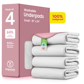 IMPROVIA® Washable Underpads, Heavy Absorbency Reusable Incontinence Pads for Kids, Adults, Elderly, and Pets - Waterproof Protection (White & Pink, 18"x24" (Pack of 4))