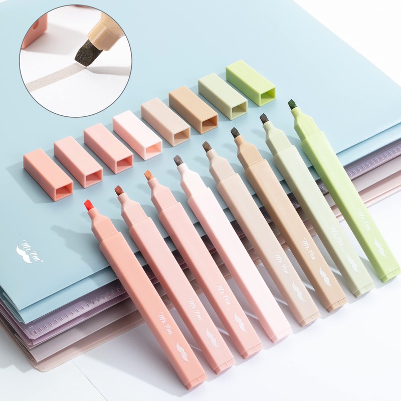 Mr. Pen- Aesthetic Highlighters, 8 pcs, Chisel Tip, Boho Colors,