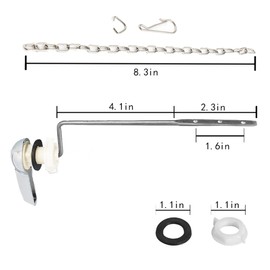 Much Hotter Universal Toilet Handle Tank Flush Lever Replacement - Front Mount, Chrome Finish with Stainless Steel Flapper Chains (Flank)