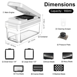 ZABINS Vegetable Chopper, Professional Food Chopper & Mandoline Slicer with 7 Blades and 900mL Container, Kitchen Gadgets & Home Essentials (White)