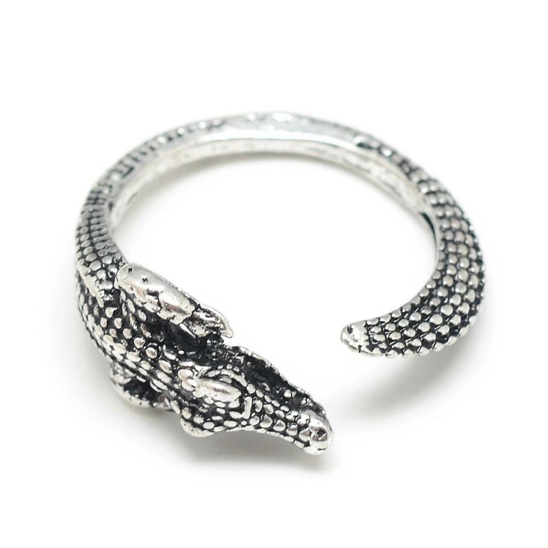 LZD Alloy Cuff Ring Crocodile Adjustable Antique Silver Size 8