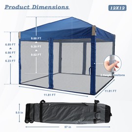 Aoodor 12x12 FT Pop-Up Canopy Tent with Roller Bag - Portable Instant Shade, Sturdy Iron Frame, Water-Resistant 210D Oxford Fabric, UV Protection, Easy Assembly for Camping and Outdoor Events