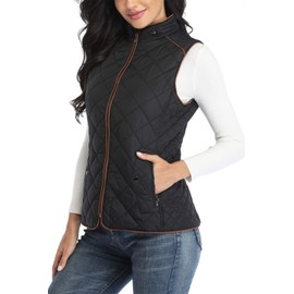 MISS MOLY Women's Padded Vest Stand Collar Zip Up Puffer Lightweight Quilted Vests Black S
