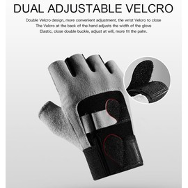 SUJAYU Workout Gloves for Men Workout Gloves Women, Dual Adjustable Strap Heavy Weight Lifting Glove, Silicone Anti-Slip Weightlifting Glove Gym Accessories (Grey, Medium)