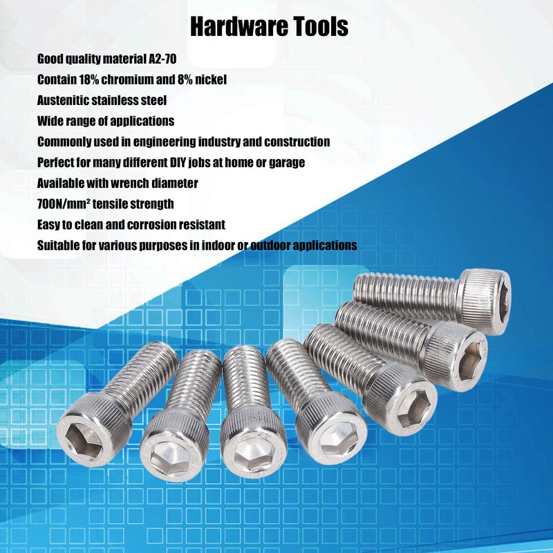 20Pcs Bolt Socket Cap Screws Coarse Thread A2‑70 Stainless Steel