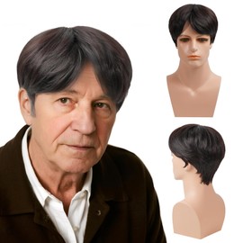 ADLLHO Short Black Wig for Men, Natural Handsome Wigs for Men,Fluffy & Realistic Toupee Male hair, Synthetic Wigs for Costume, Cosplay