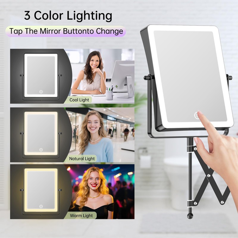 FASCINATE 5000mAh Rechargeable Wall Mounted Makeup Mirror with Lights, 8.7