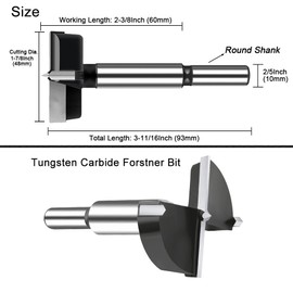 NICAVKIT 1-7/8 Inch Carbide Forstner Drill Bit, Carbide Tipped Forstner Bit for Hard Wood, Wood Drilling Bit Woodworking Hinge Cutter Tool Kits for Wood Plywood Plastic