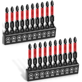 RLVKEAZ 20-PCS Phillips Bits #2 Impact, Magnetic 2'' Phillips Head Drill & Screwdriver Bits Set, Premium S2 Steel, with 1/4" Hex-Shank for Power Drill, Professional & DIY Use
