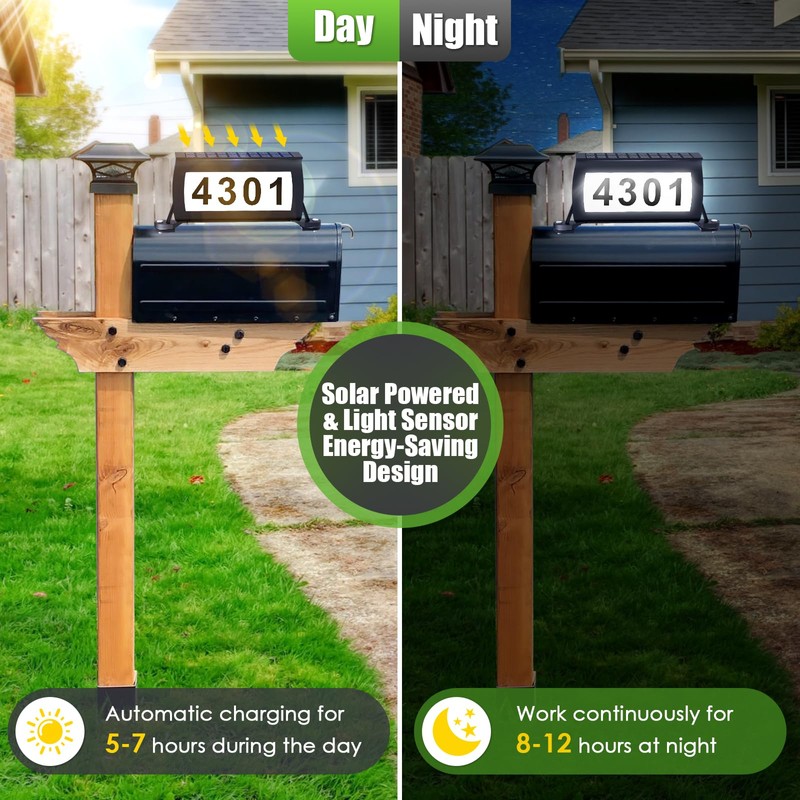 Etetale Solar Address Sign for Mailbox, RGB & Cool White