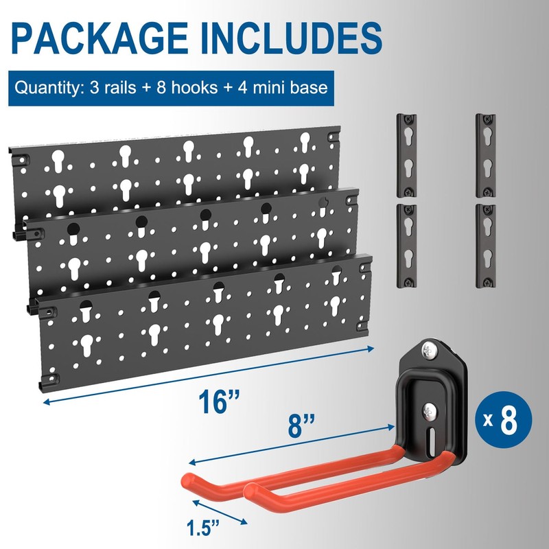 Wallmaster Wall Mount Garage Organizer Tool Storage Rack, Heavy Duty