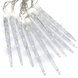 Nipach GmbH 40 LED Eiszapfenkette Lichterkette Leuchtfarbe weiß mit 8 Funktionen für Außen Trafo Timer transparentes Kabel Weihnachtsbeleuchtung Xmas-Deko