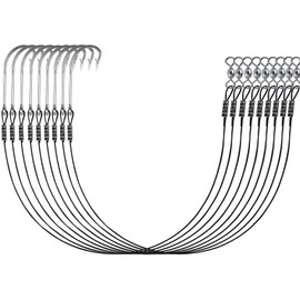 Saltwater Fishing Hook Rigs,Steel Leaders Long Shank Hook for Surf Fishing,Black Leader Wire O'shaughnessy Forged Hook for Freshwater (2/0-9‘’-30lb, 24pcs)