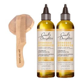 Goddess Strength 7 Oil Blend, Scalp & Hair Oil For Dry, Itchy Scalp, 4.2 Fl Oz Hair Oil, Bundled With Wooden Comb - Castor Oil Infused, Reduces Breakage For Curly, Coily Hair [Pack Of 2]