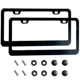 2PCS Matte Black License Plate Frames, 2 Holes Solid Rust-Proof Stainless Steel License Plate Holder, Lengnoyp Universal Car License Plate Cover for Women and Man with Screws Accessories
