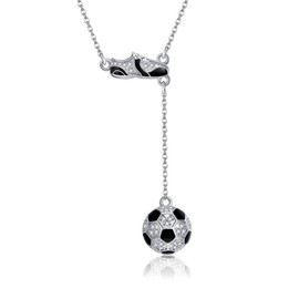 YAFEINI Soccer Necklace Gifts 925 Sterling Silver Soccer Ball Adjustable Lariat Y Necklace Soccer Jewelry for Women