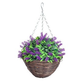 Best Artificial 10 inch Lavender Hanging Basket - Suitable for Outdoor Use - Weather Resistant (Purple)