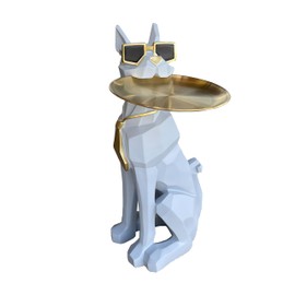 Emppgs Beautiful and Elegant Decorative Pieces for Home, Dog Side Table with Tray and Storage，Dog 3D Sculpture Coffee Table (Gray)