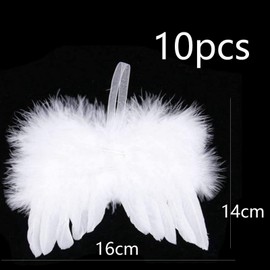 ToBeIT 10 x Angel Wings Feathers Angel Wings Pendant Christmas Tree Decoration Vintage Feather for Hanging (14 x 16 cm)