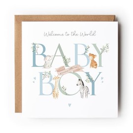 Welcome to the World Baby Boy Card, Safari Animals Design, New Baby Boy
