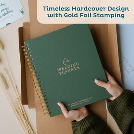 Timeless Premium Linen Wedding Planner Book and Organizer – Wedding Planning Book, Comprehensive Keepsake & Countdown Binder, Perfect Engagement Gift for Women, 11" x 9" (Forest)