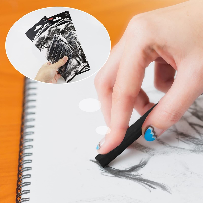 REBECASKYENS 12 Pcs Graphite Material Sticks,Charcoal Pencils For Artists,Square Compressed