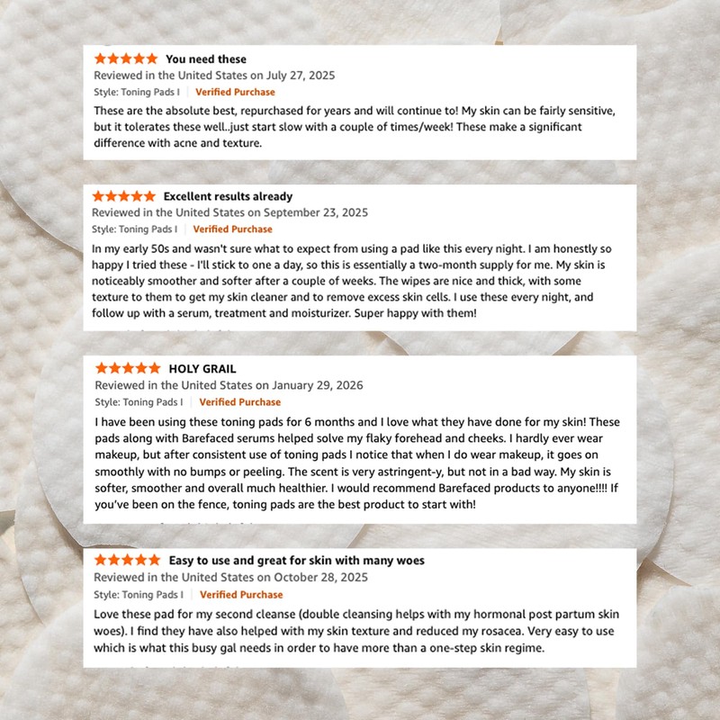Barefaced Toning Pads (60 count) - Exfoliating Face Pads with