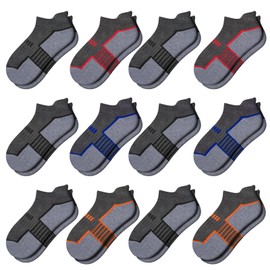 Comfoex 12 Pairs Boys Socks - Ankle Low Cut Athletic Half Cushioned Short Socks For Kids 4-6, 6-8, 8-10 Years Old