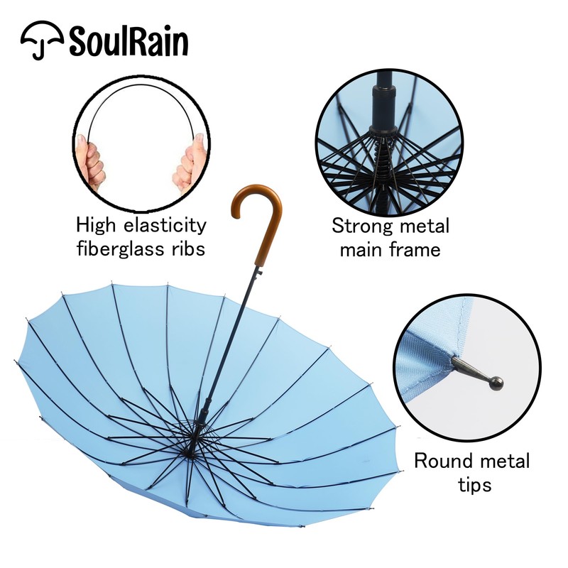 SoulRain 16 Ribs 48" Stick Umbrella Auto Open Solid Color
