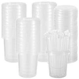 Epicover 30 Pcs Ice Cream Buckets, 33.8 oz Clear Plastic Cups with Lids and Handles, Includes Straws, Airtight Disposable Drink Containers, Reusable Food Storage Pails, Portable Beverage Containers