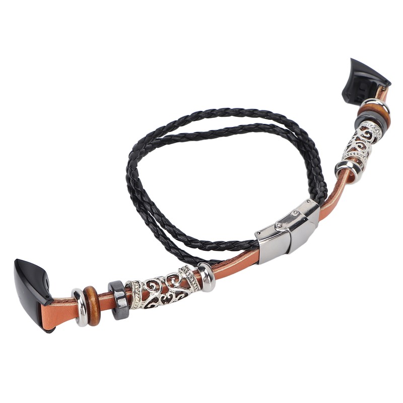 Retro Sports Watch Band Metal Beads Leather Wrist Watch Strap