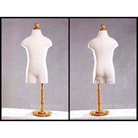 (11C2T-JF) ROXYDISPLAY™ New 2 yrs Old Child Dress Form White Jersey Form Cover, w/Hips, Wooden Base+CAP-C6MN, Fabric