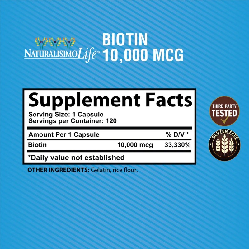 Suplemento Naturalisimolife Biotina De Biotin 10,000 Mcg De 120 Un