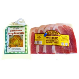 Award Winning Country Ham Premium Hickory Smoked Biscuit Steaks and Southern Drop Biscuit Mix, 10oz bag