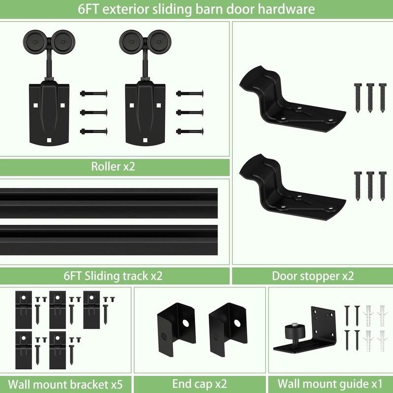 WEWORTH 6FT Black Box Rail Exterior Sliding Barn Door Hardware