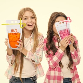 Drink Pouches with Straws Plastic Drink Bags with Zipper Party Beverage Bags Juice Pouches for Adults and Teens (36 Set, Mixed Style)