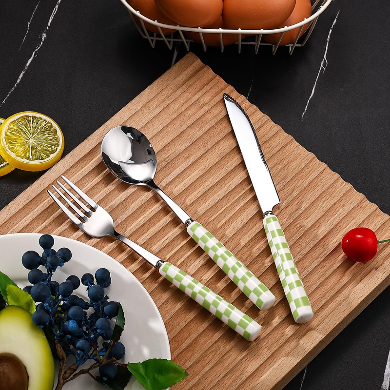 Koythin 3-Piece Cutlery Set, Stainless Steel Flatware Sets with Green