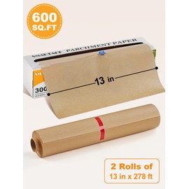 SMARTAKE Parchment Paper Roll for Baking, 2-Pack of 13 in x 278 ft, 600 sq.ft, Non-Stick Baking Paper Sheets with Slide Cutter, Heavy Duty Extra Long, for Kitchen Baking Cooking Grilling, Unbleached
