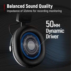 FIFINE FIFINE Studio Monitor Headphones for Recording-Over Ear Wired Headphones for Podcast Monitoring, Streaming Comfortable Equipment with Detachable Cables 3.5mm or 6.35mm Jack, Black, on PC/Mixer-H8