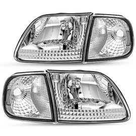 JSBOYAT 4pcs Headlight Assembly w/Corner Lights Compatible with 97-03 F-150/04 F150 Heritage / 97-02 Expedition / 97-99 F250 Headlamp, Chrome Housing with Clear Reflector