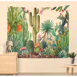 Cactus Pattern Hanging Wall Landscape Wallpaper Tapestry Art Decoration(150*130cm)