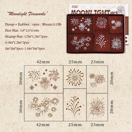 6 Pieces Wooden Rubber Stamps Set for DIY Crafting (Moonlight Fireworks(6Pcs))