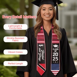 YGBDXB Trinidad and Tobago American Flag Graduation Stole - Class of 2025 Trinidad and Tobago Graduation Sash for Graduates - Unisex 72" Satin Honor Stole for Graduation Ceremony