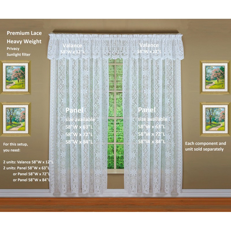 Today's Curtain Hopewell Premium Lace Panel 63", White, 58W x