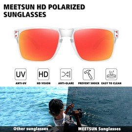 MEETSUN Polarized Sunglasses for Men Women Sports Driving Fishing Glasses UV400 Protection Clear Frame-Red Mirror