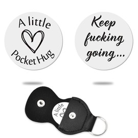 Pocket Hug Token Long Distance Relationship Inspirational Gifts for Son Daughter Birthday Graduation Gifts for Best Friends Christmas Gifts for Women Men Keep Fucking Going Gifts with Leather Keychain