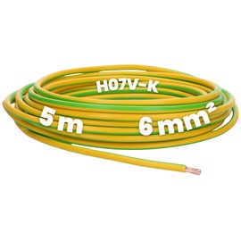 Kalitec 5 Metres H07V-K 6 mm² Green/Yellow Wiring Cable I Flexible Core Cable I Ground Cable I Protective Conductor 6 mm2 I Stranded PVC Single Wire I Wiring Fine-Strand I Single Cable I Switch Wire