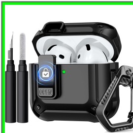 BR-NDO-MROQ AirPods 4 Secure Lock Case with Cleaning Kit and Keychain, Shockproof Design